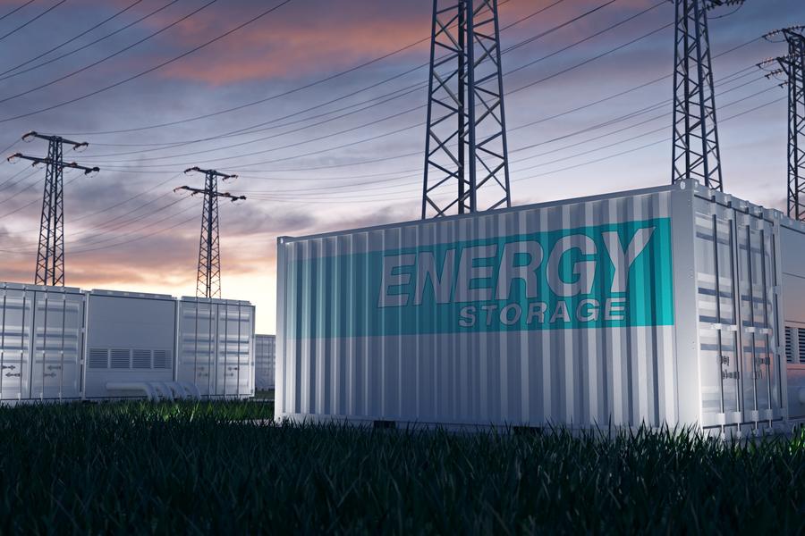 Renewable energy storage. Containers with high tension towers. By Negro Elkha